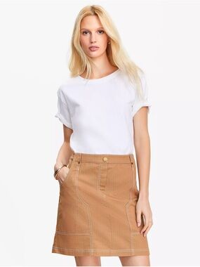 Ann Taylor LOFT | Womens White/Tan Short Sleeve Utility Side Zip Mini Dress Sz 6